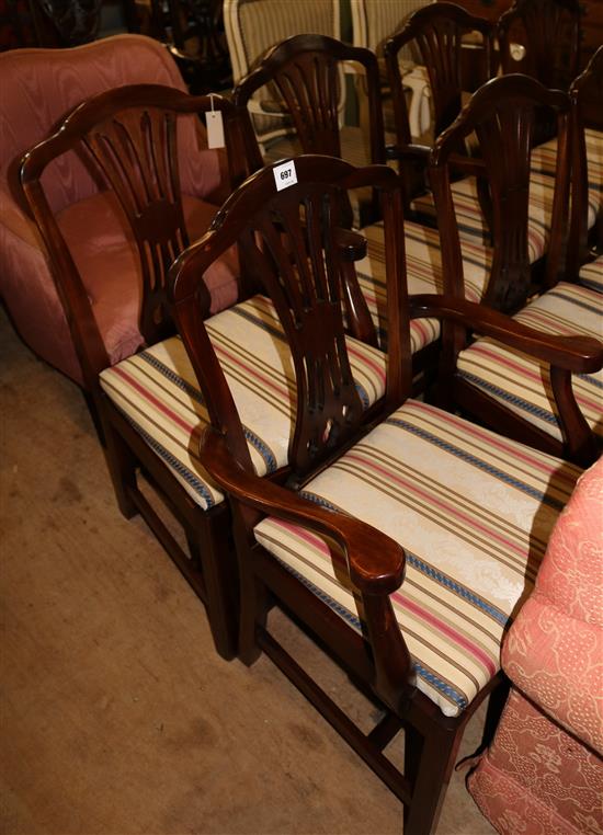 Set of eight George III style mahogany dining chairs (two having arms)
